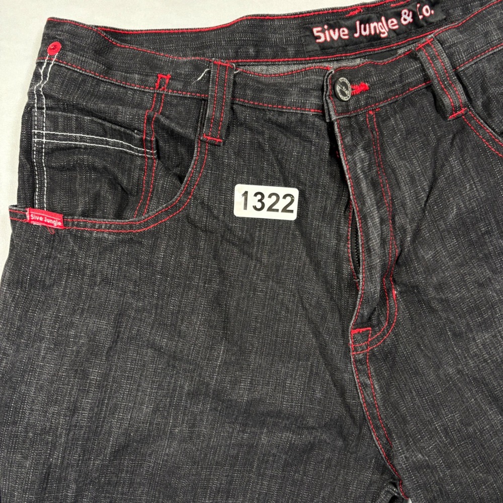 5ive Jungle & Co. Jeans Mens 40x34 Black Red Stitch Streetwear Baggy Y2K - Picture 12 of 12